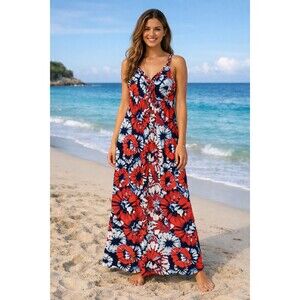 Womens Dress Maxi Size M-L Multicolor Abstract High Waist Braided Tropical